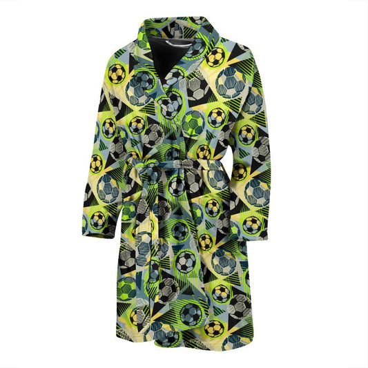 Soccer Ball Themed Print Pattern Men Bath Robe-JTAMIGO.COM