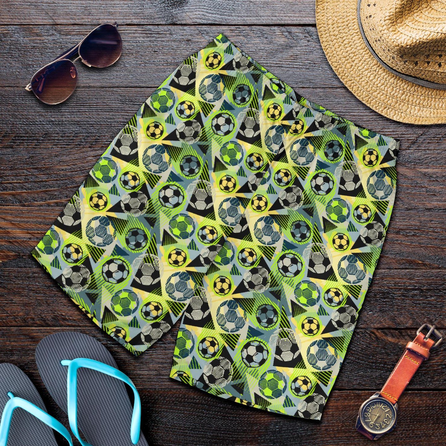 Soccer Ball Themed Print Pattern Mens Shorts-JTAMIGO.COM