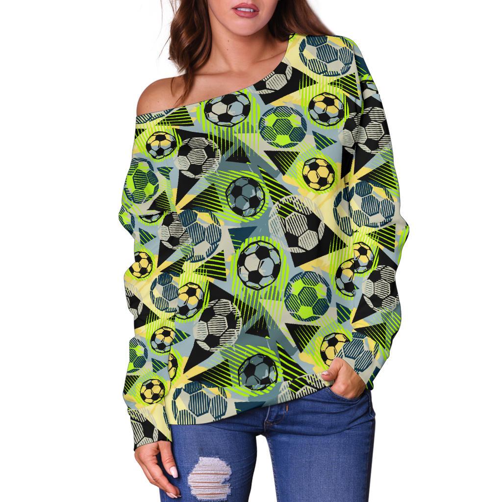 Soccer Ball Themed Print Pattern Off Shoulder Sweatshirt