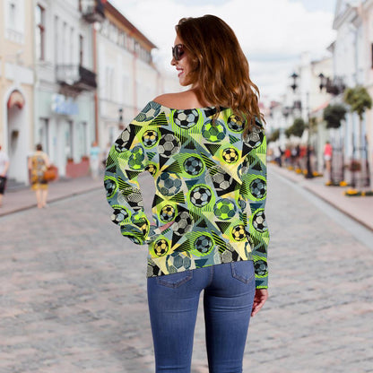 Soccer Ball Themed Print Pattern Off Shoulder Sweatshirt