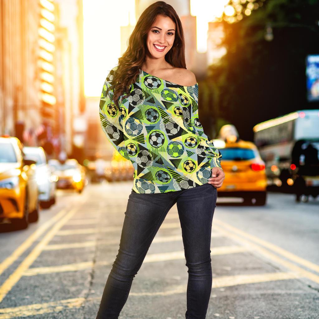 Soccer Ball Themed Print Pattern Off Shoulder Sweatshirt
