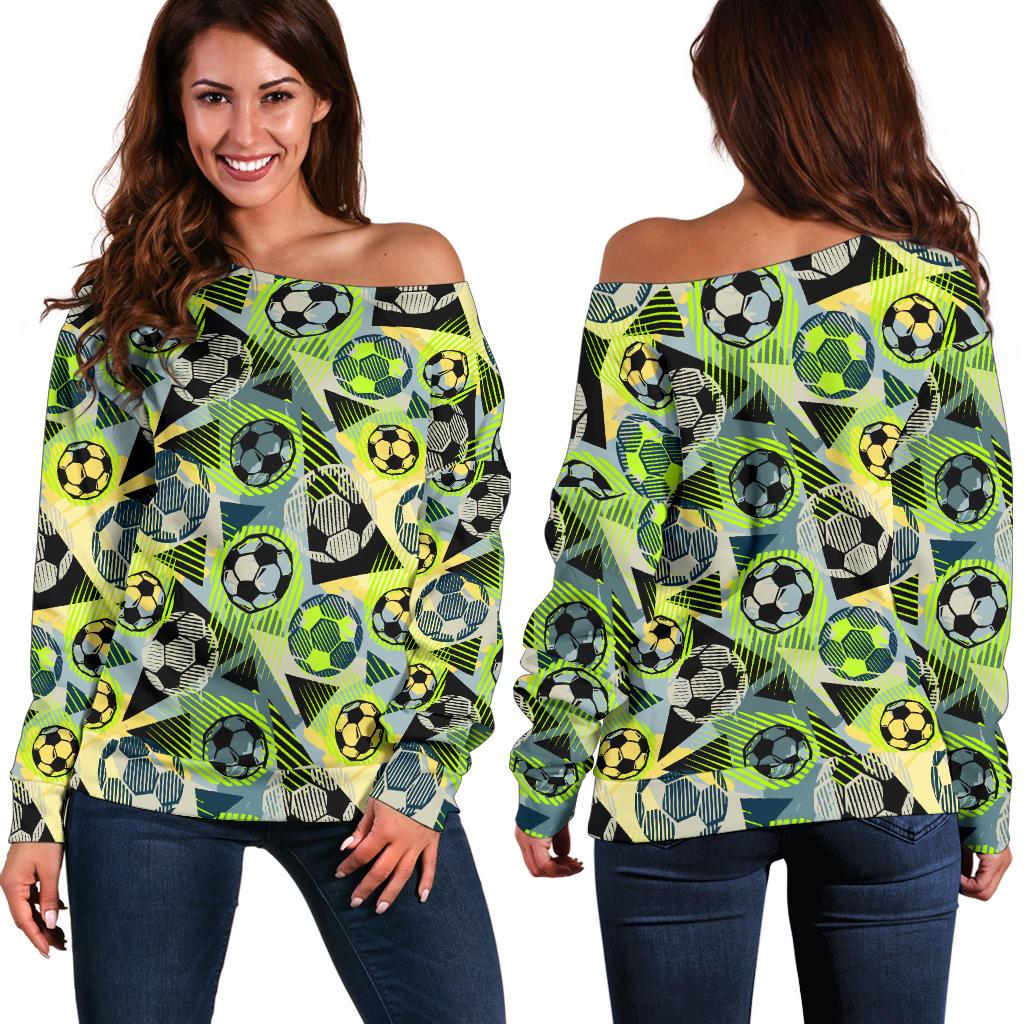 Soccer Ball Themed Print Pattern Off Shoulder Sweatshirt
