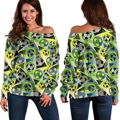 Soccer Ball Themed Print Pattern Off Shoulder Sweatshirt