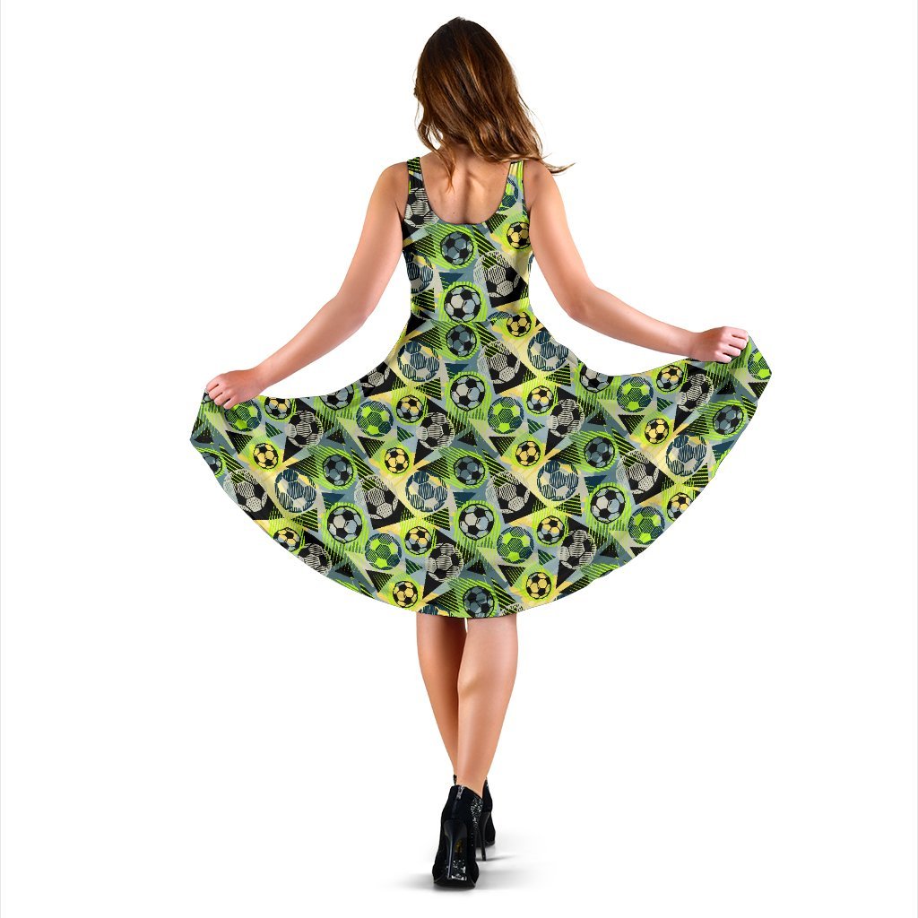 Soccer Ball Themed Print Pattern Sleeveless Dress