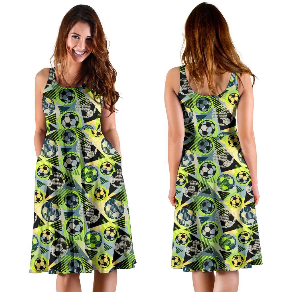 Soccer Ball Themed Print Pattern Sleeveless Dress