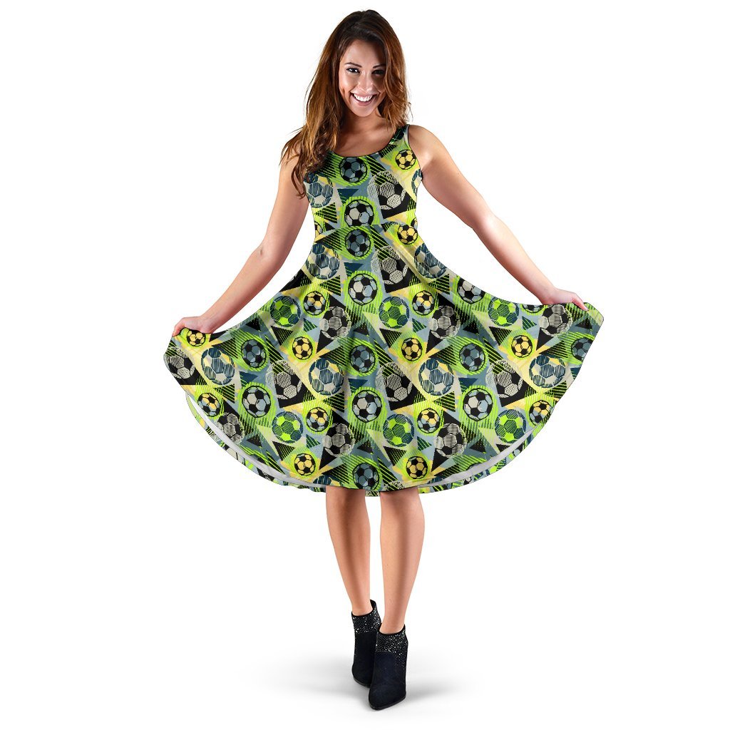 Soccer Ball Themed Print Pattern Sleeveless Dress