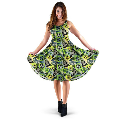 Soccer Ball Themed Print Pattern Sleeveless Dress