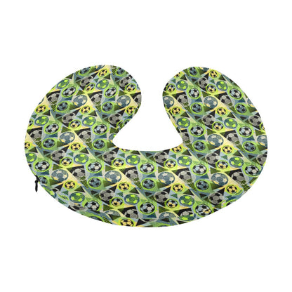 Soccer Ball Themed Print Pattern U-Shaped Travel Neck Pillow-JTAMIGO.COM