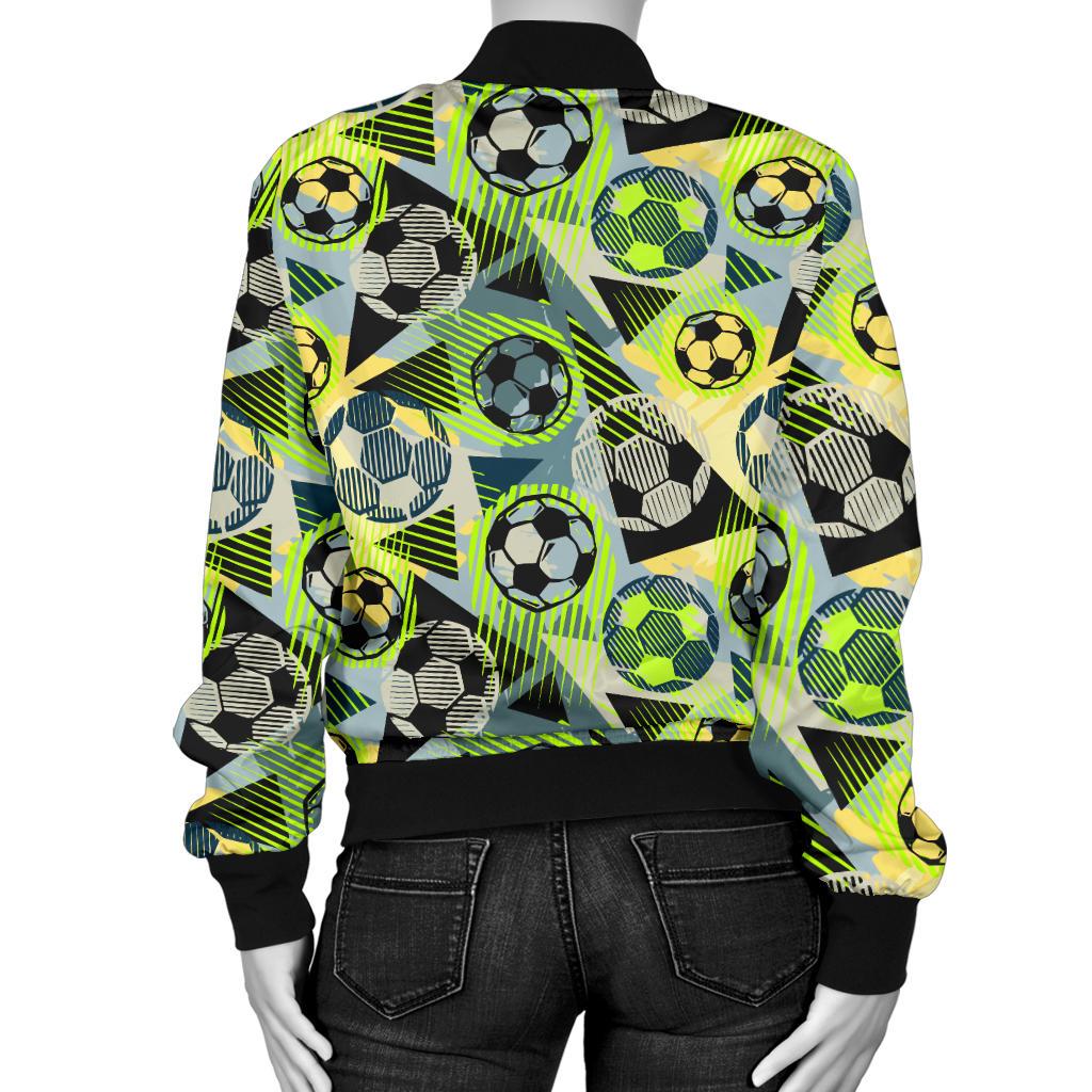 Soccer Ball Themed Print Pattern Women Casual Bomber Jacket