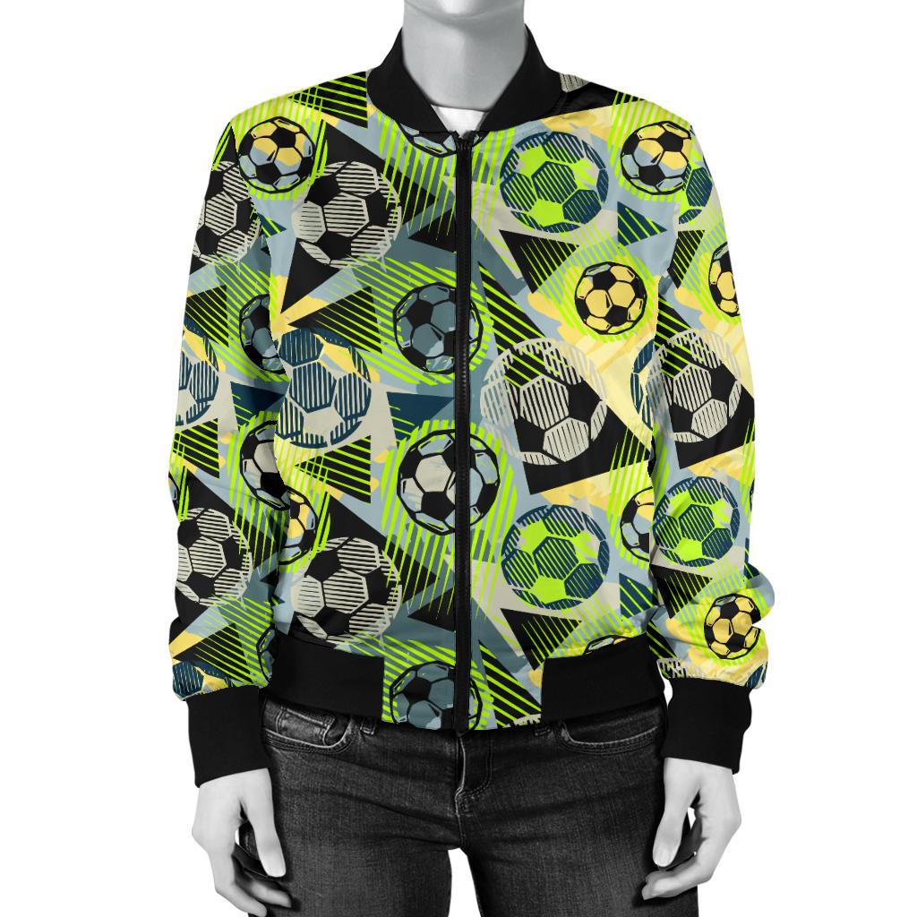 Soccer Ball Themed Print Pattern Women Casual Bomber Jacket