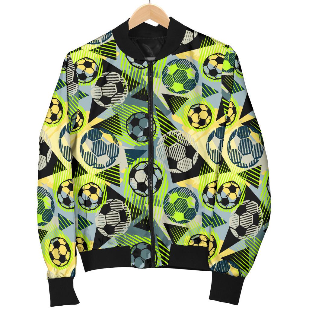 Soccer Ball Themed Print Pattern Women Casual Bomber Jacket