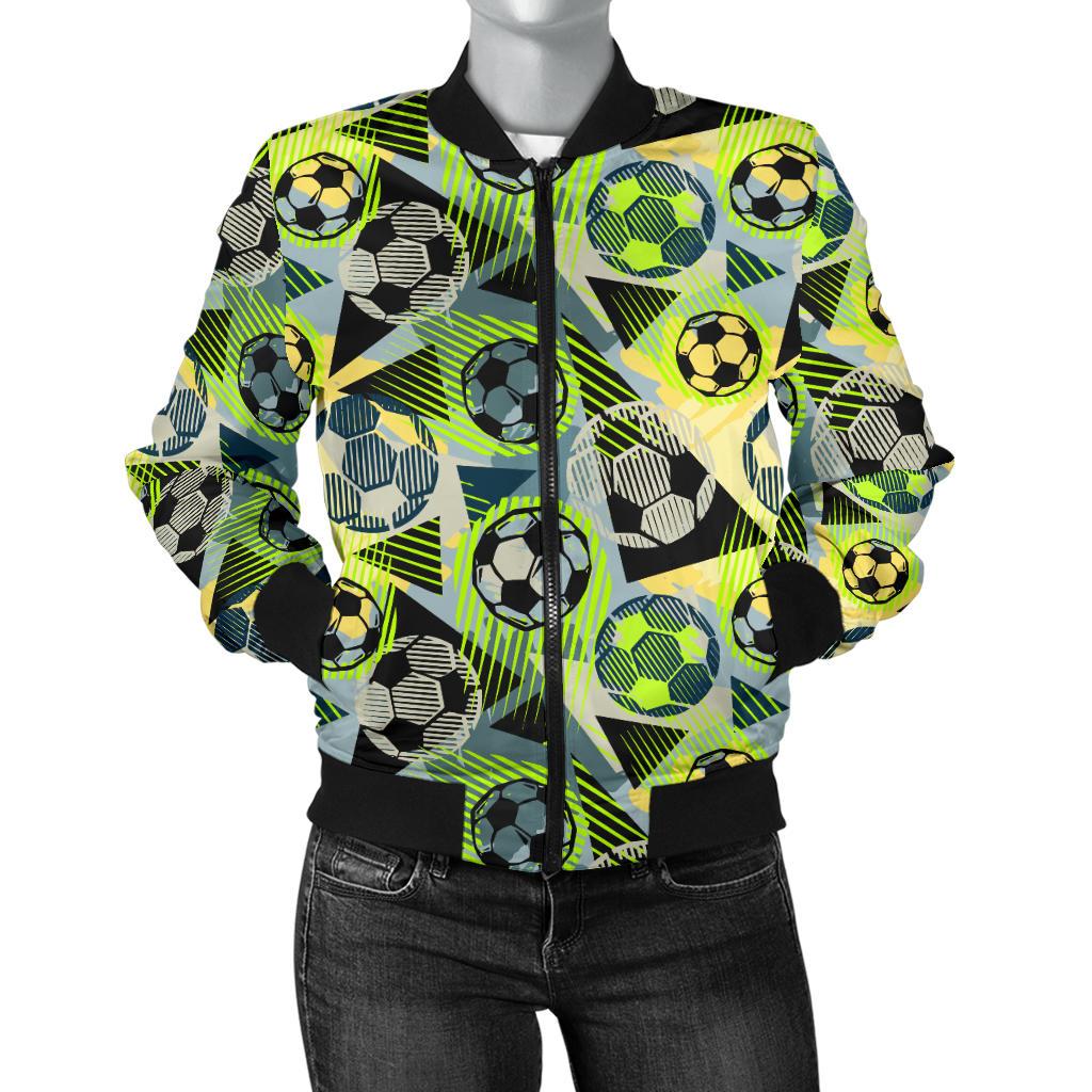Soccer Ball Themed Print Pattern Women Casual Bomber Jacket