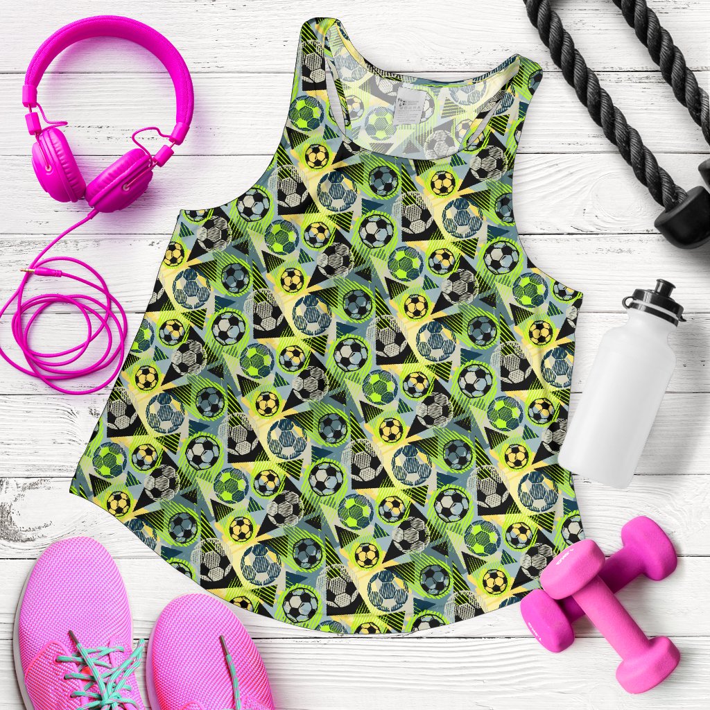 Soccer Ball Themed Print Pattern Women Racerback Tank Top