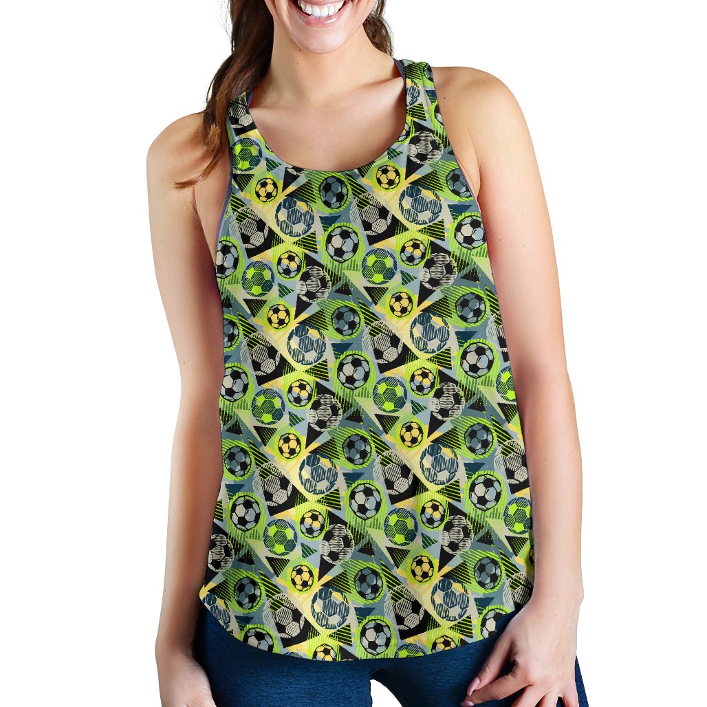 Soccer Ball Themed Print Pattern Women Racerback Tank Top