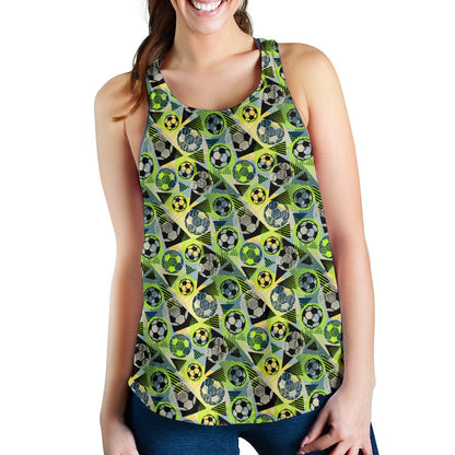 Soccer Ball Themed Print Pattern Women Racerback Tank Top
