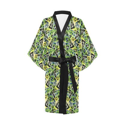 Soccer Ball Themed Print Pattern Women Short Kimono Robe