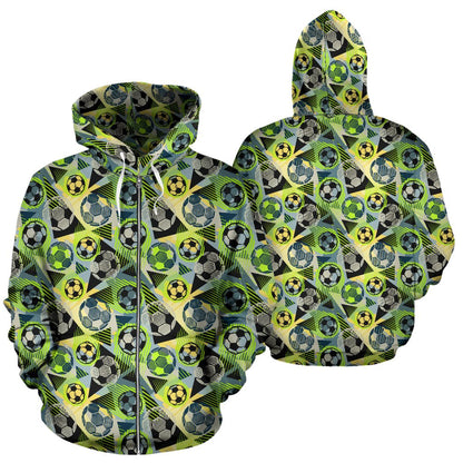 Soccer Ball Themed Print Pattern Zip Up Hoodie