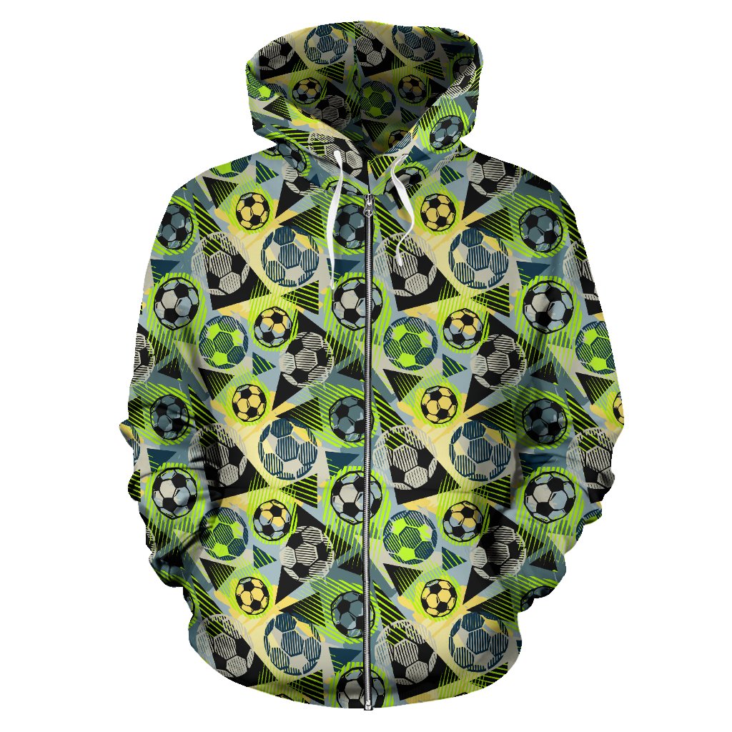 Soccer Ball Themed Print Pattern Zip Up Hoodie