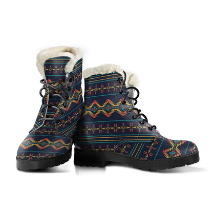 Southwest American Design Themed Print Faux Fur Leather Boots-JTAMIGO.COM