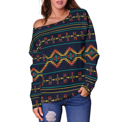 Southwest American Design Themed Print Off Shoulder Sweatshirt