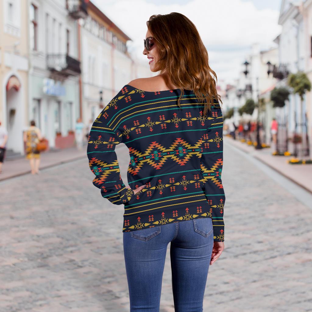 Southwest American Design Themed Print Off Shoulder Sweatshirt