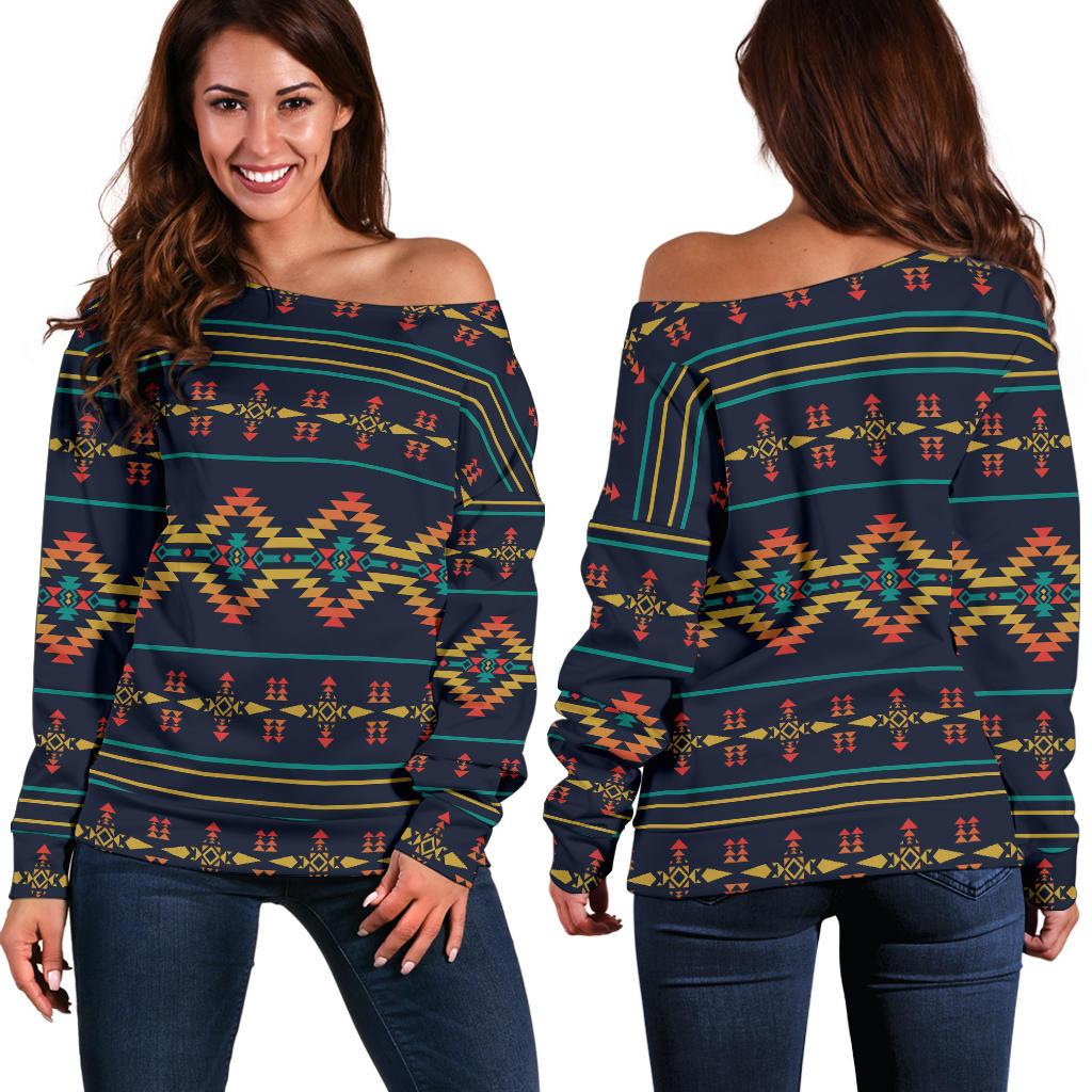 Southwest American Design Themed Print Off Shoulder Sweatshirt