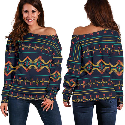 Southwest American Design Themed Print Off Shoulder Sweatshirt