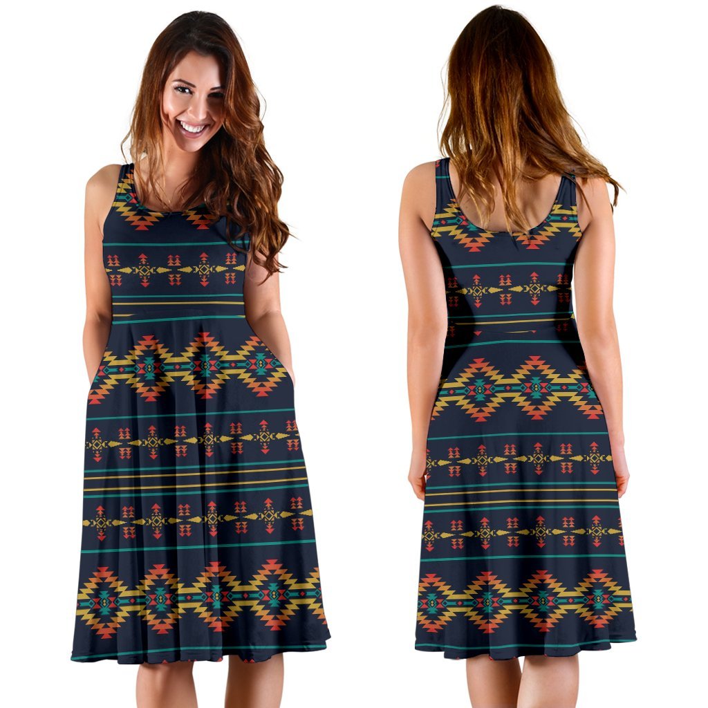 Southwest American Design Themed Print Sleeveless Dress