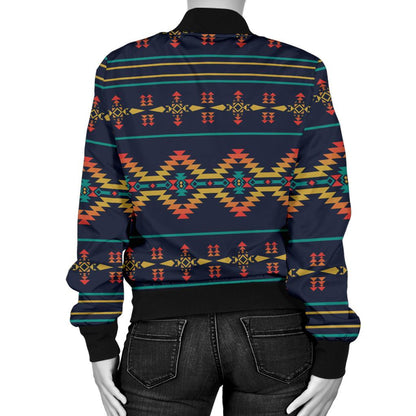 Southwest American Design Themed Print Women Casual Bomber Jacket