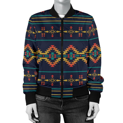 Southwest American Design Themed Print Women Casual Bomber Jacket