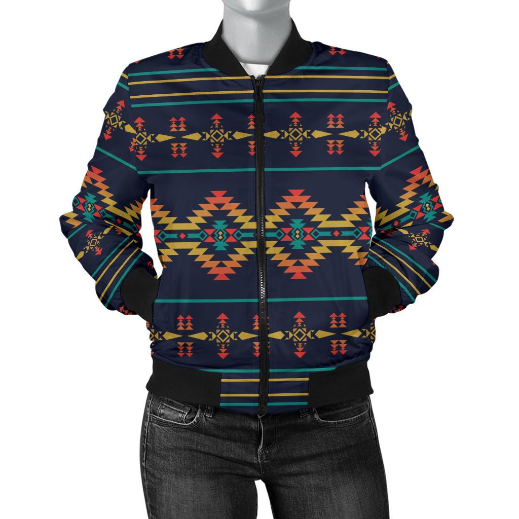 Southwest American Design Themed Print Women Casual Bomber Jacket