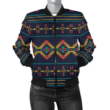 Southwest American Design Themed Print Women Casual Bomber Jacket