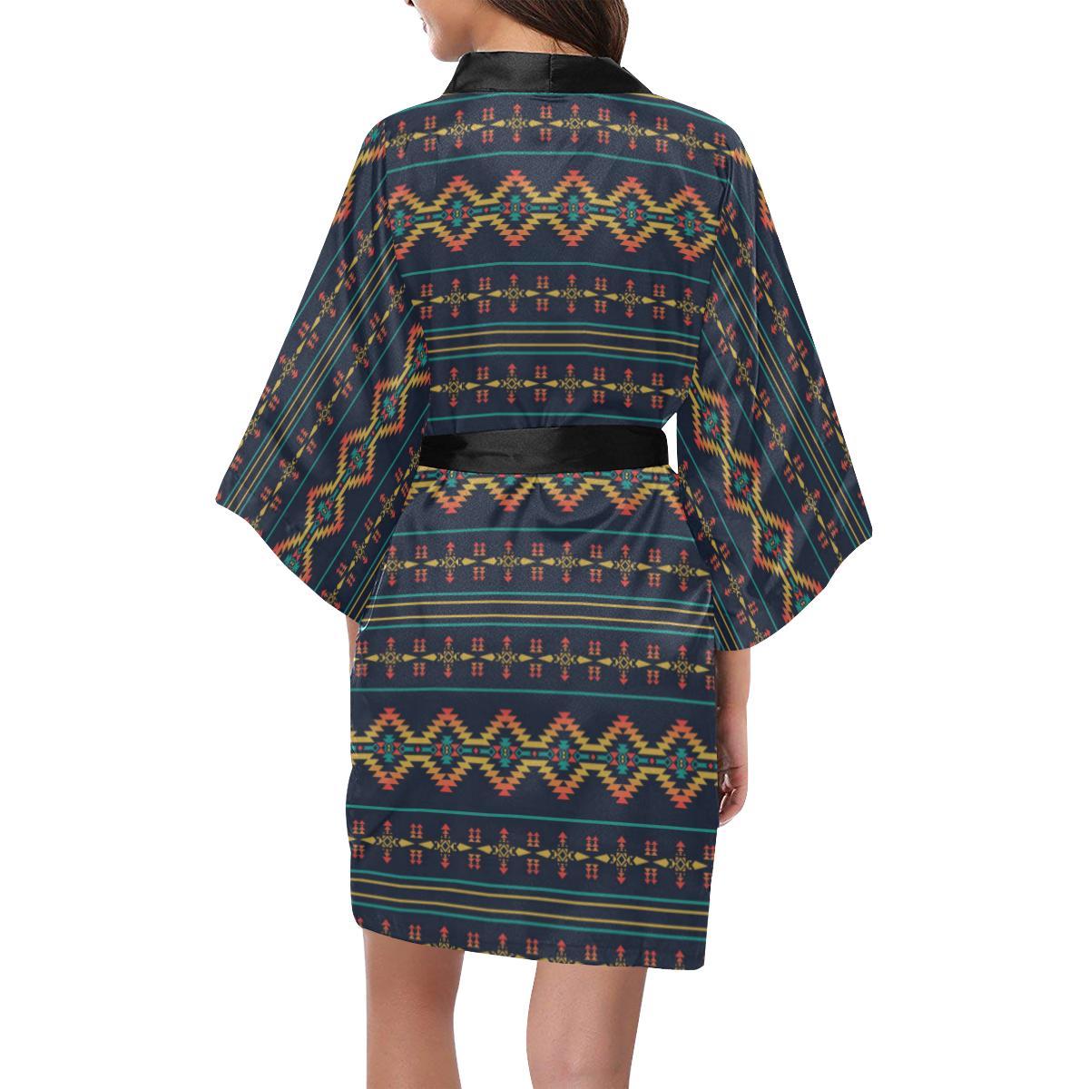 Southwest American Design Themed Print Women Short Kimono Robe