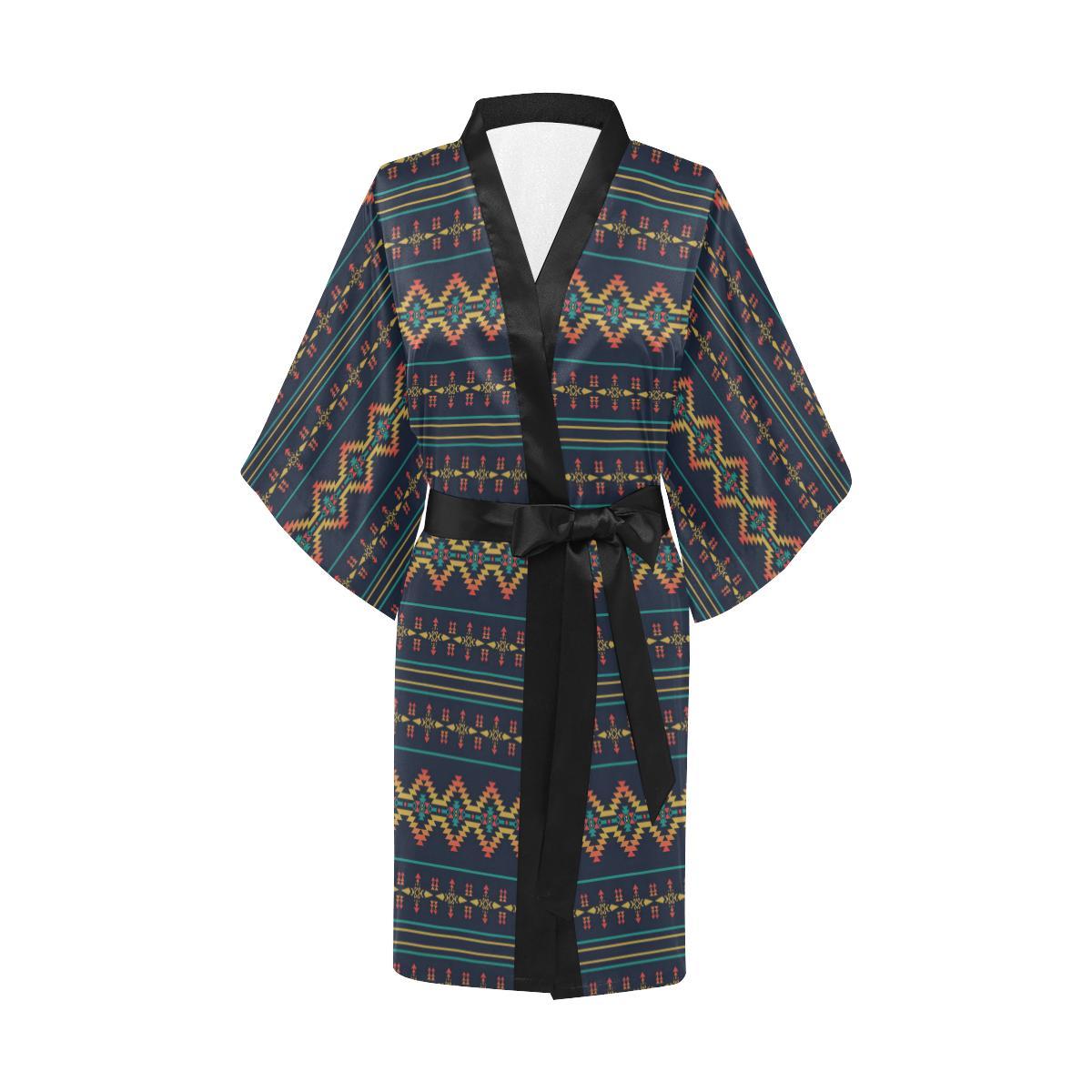 Southwest American Design Themed Print Women Short Kimono Robe