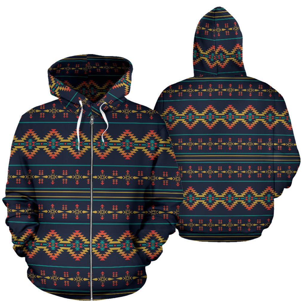 Southwest American Design Themed Print Zip Up Hoodie