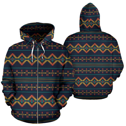 Southwest American Design Themed Print Zip Up Hoodie