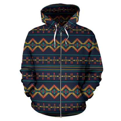 Southwest American Design Themed Print Zip Up Hoodie