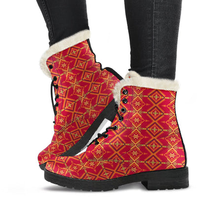 Southwest Aztec Design Themed Print Faux Fur Leather Boots-JTAMIGO.COM