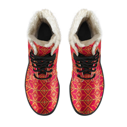 Southwest Aztec Design Themed Print Faux Fur Leather Boots-JTAMIGO.COM