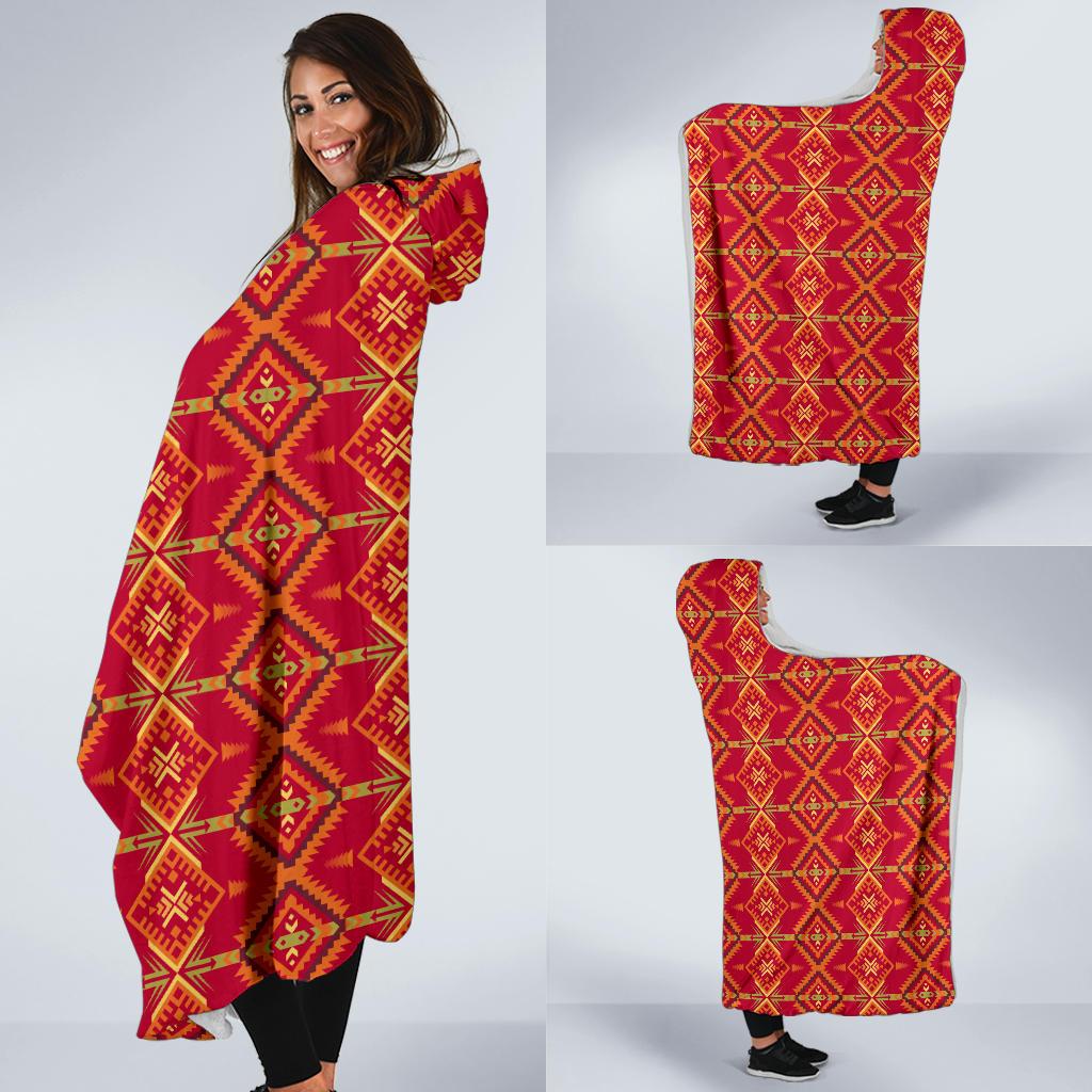 Southwest Aztec Design Themed Print Hooded Blanket-JTAMIGO.COM