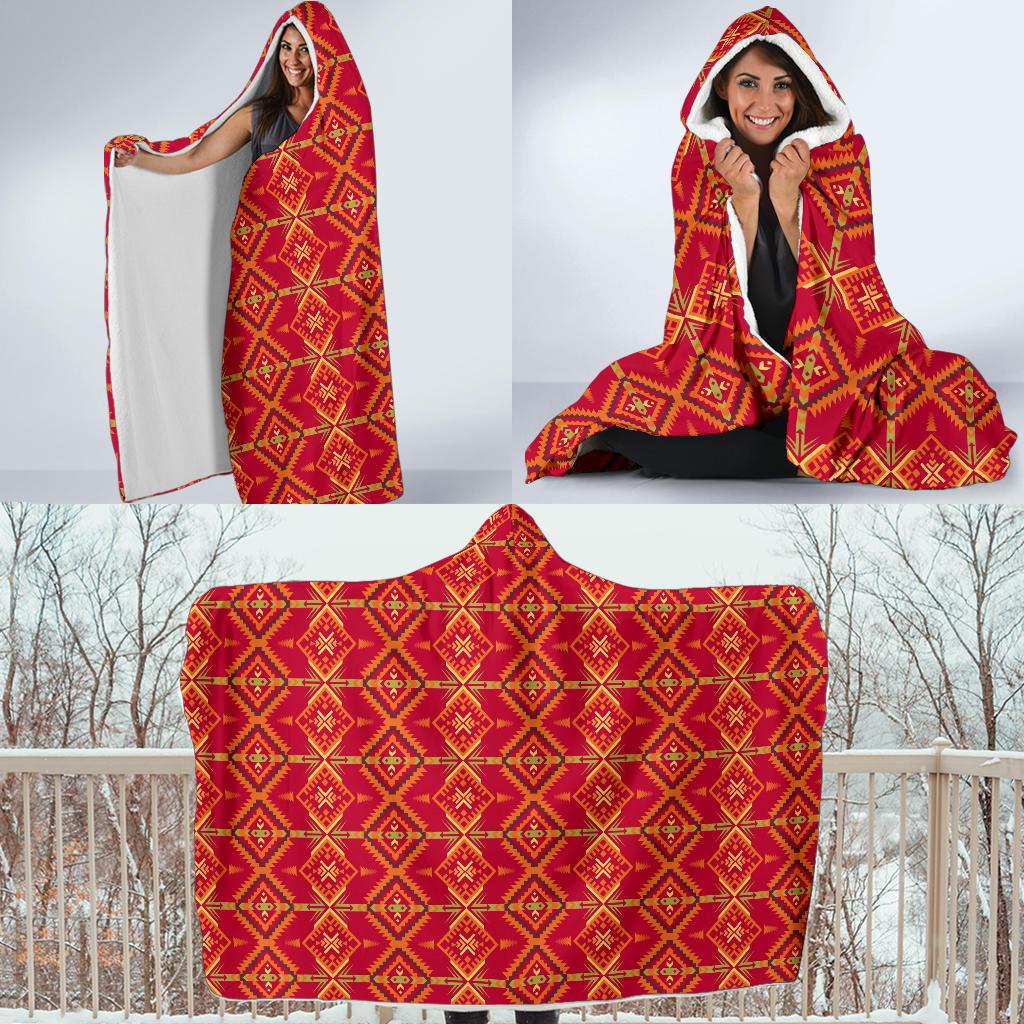 Southwest Aztec Design Themed Print Hooded Blanket-JTAMIGO.COM