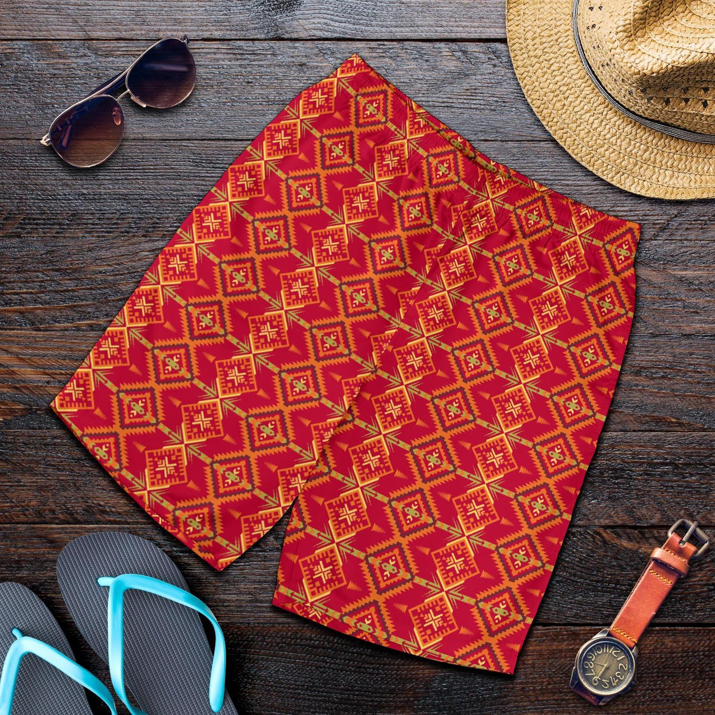Southwest Aztec Design Themed Print Mens Shorts-JTAMIGO.COM