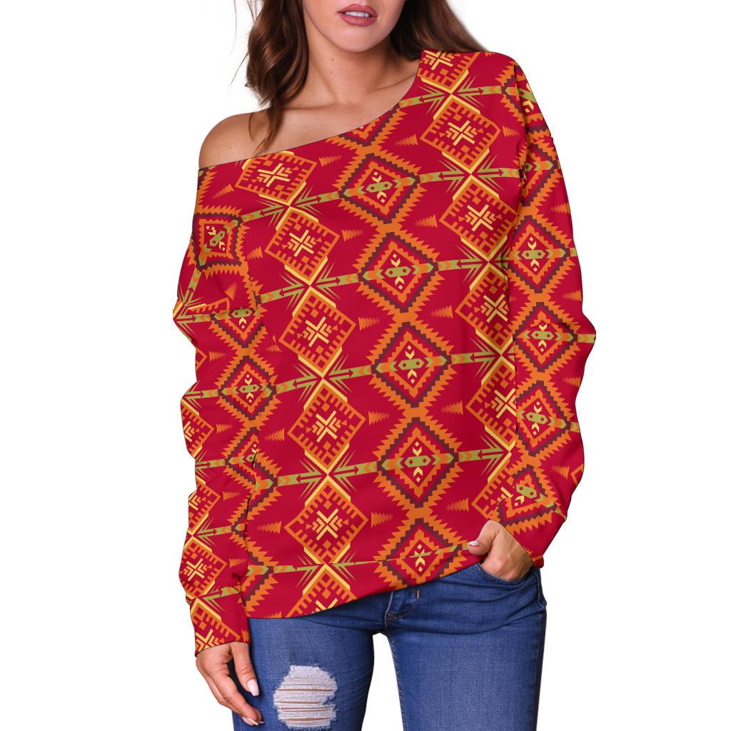 Southwest Aztec Design Themed Print Off Shoulder Sweatshirt