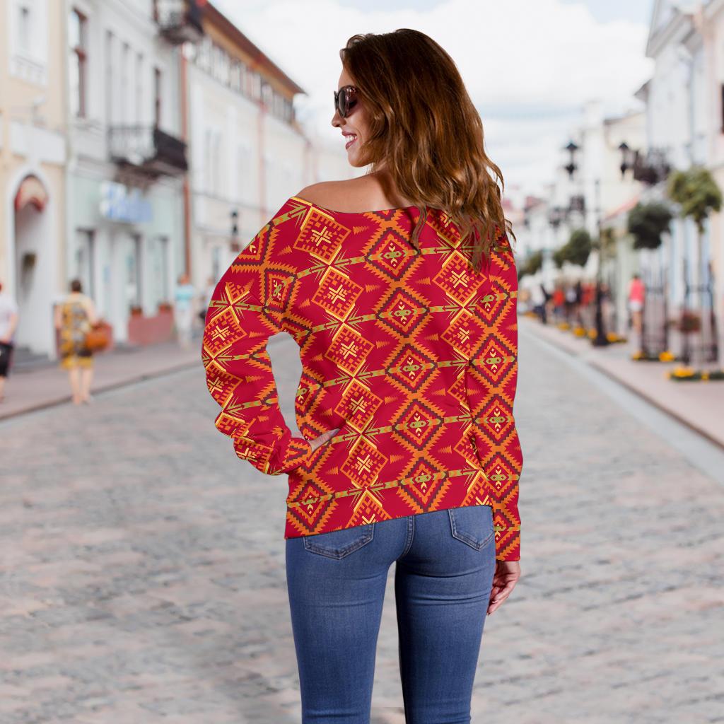 Southwest Aztec Design Themed Print Off Shoulder Sweatshirt