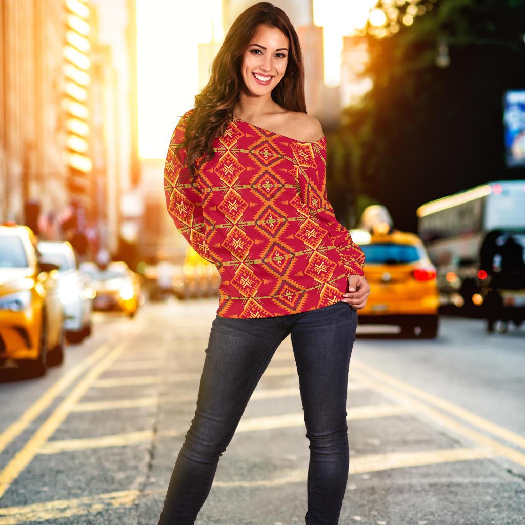 Southwest Aztec Design Themed Print Off Shoulder Sweatshirt