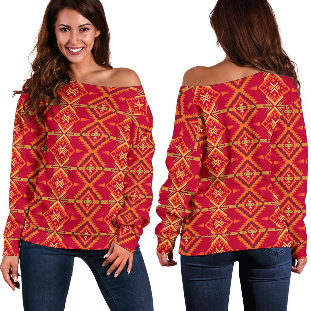 Southwest Aztec Design Themed Print Off Shoulder Sweatshirt