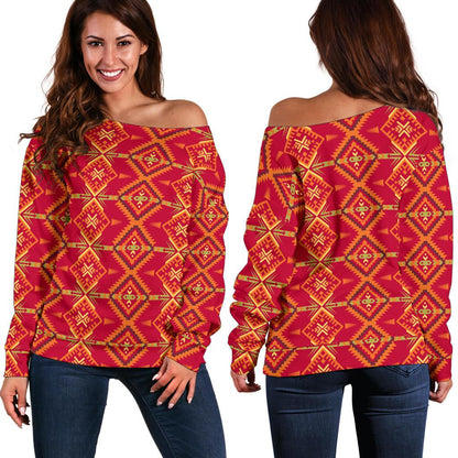 Southwest Aztec Design Themed Print Off Shoulder Sweatshirt