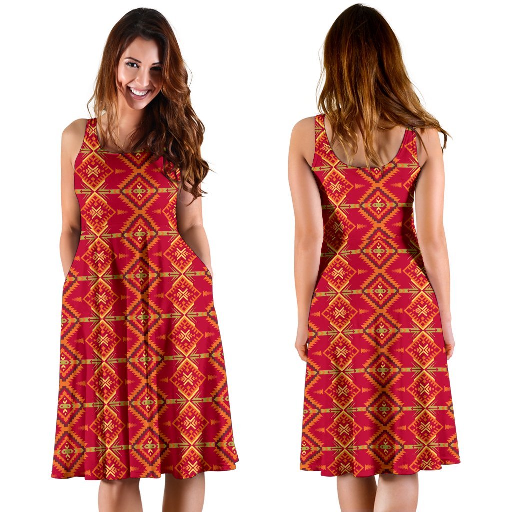 Southwest Aztec Design Themed Print Sleeveless Dress