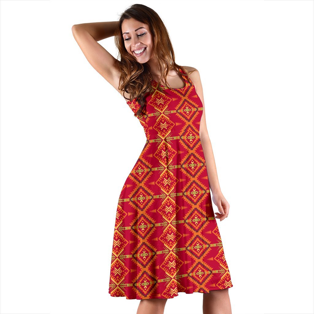 Southwest Aztec Design Themed Print Sleeveless Dress