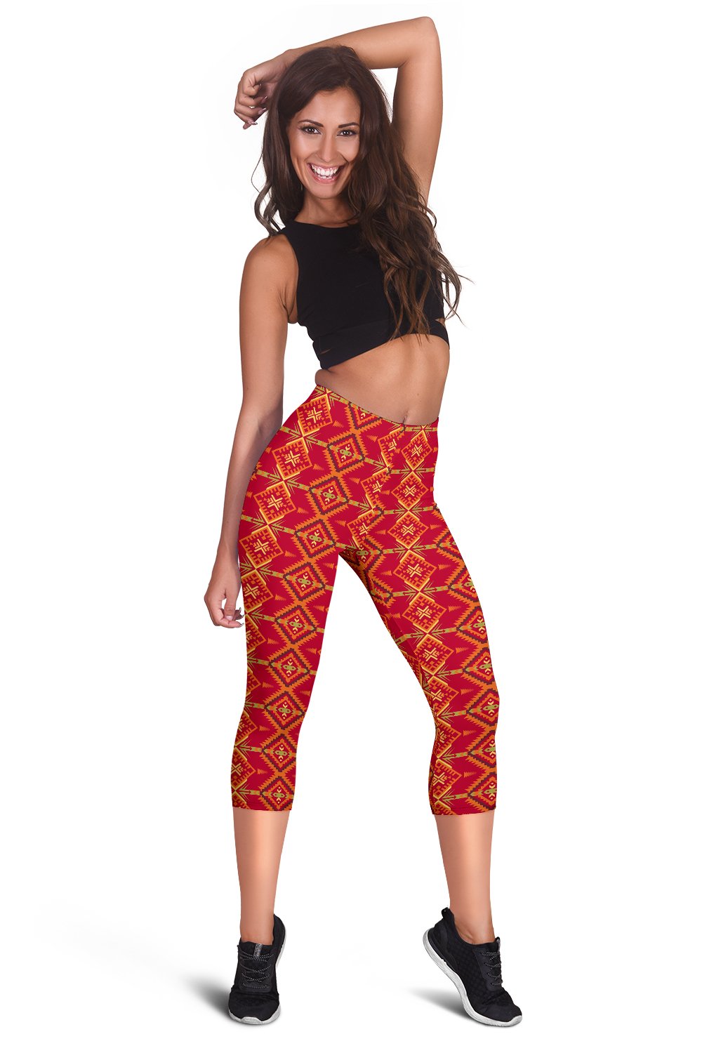 Southwest Aztec Design Themed Print Women Capris